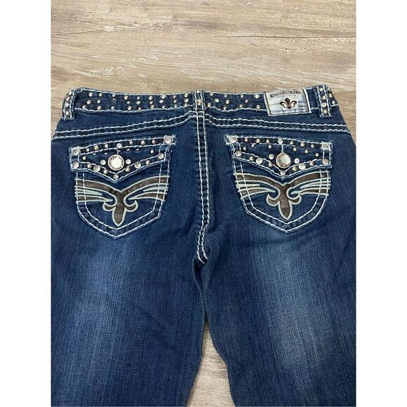 Miss Chic Boot Cut Jeans Rhinestone Studded Flap Pocket Women’s Junior’s Sz 9 - Picture 7 of 9